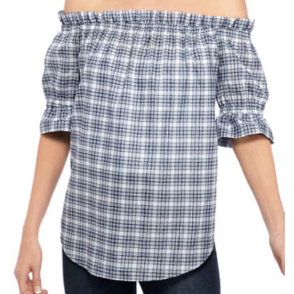 🛍Michael Kors Plaid Off- the-Shoulder Blouse